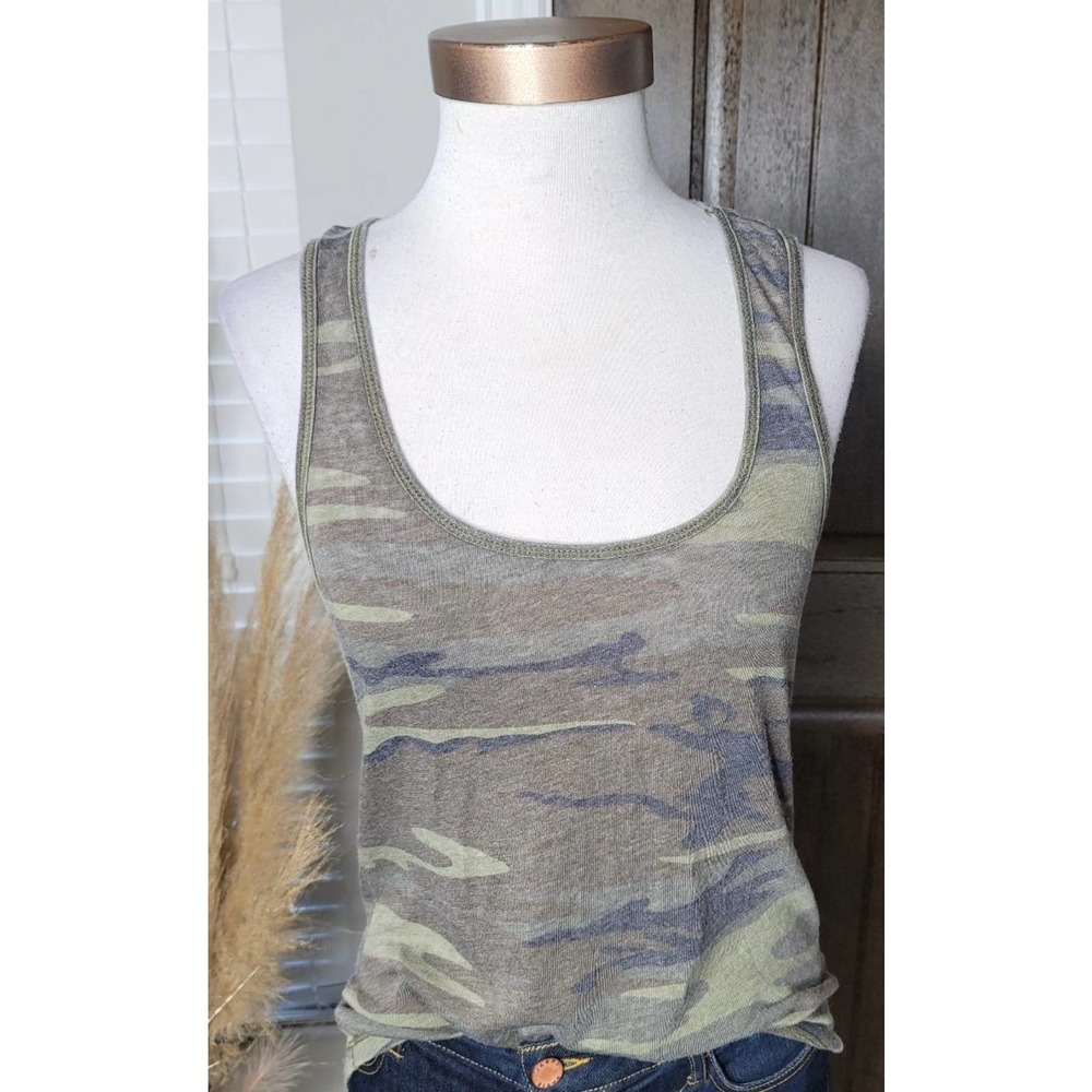 Womens Z Supply Camo Tank Green Brown Black Casual Racerback Tank Top Size S NWT
